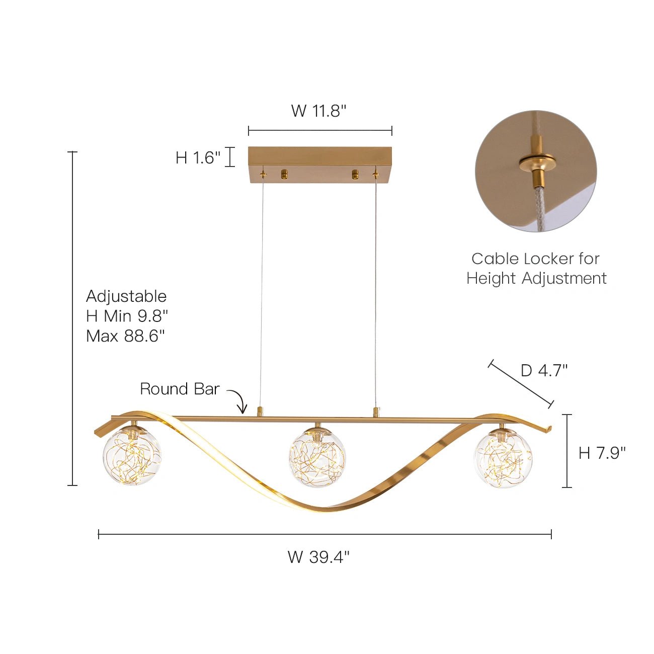 Gold & Chrome Linear LED Pendant with Glass Globe Shade