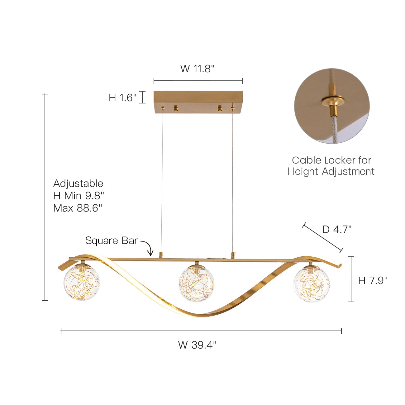 Gold & Chrome Linear LED Pendant with Glass Globe Shade