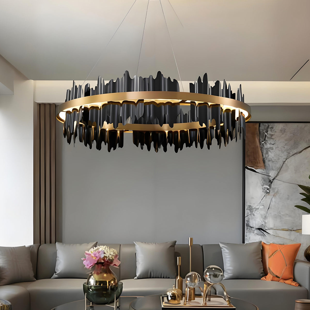 Gold & Black Round Chandelier for Dining Room | Dimmable | Sofary