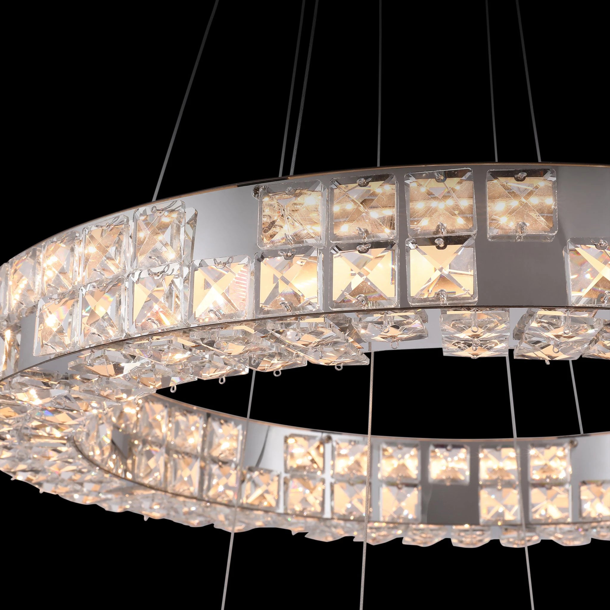 K9 Crystal Silver Stainless Steel Ring Chandelier Double Layer Ceiling Light-Sofary Lighting