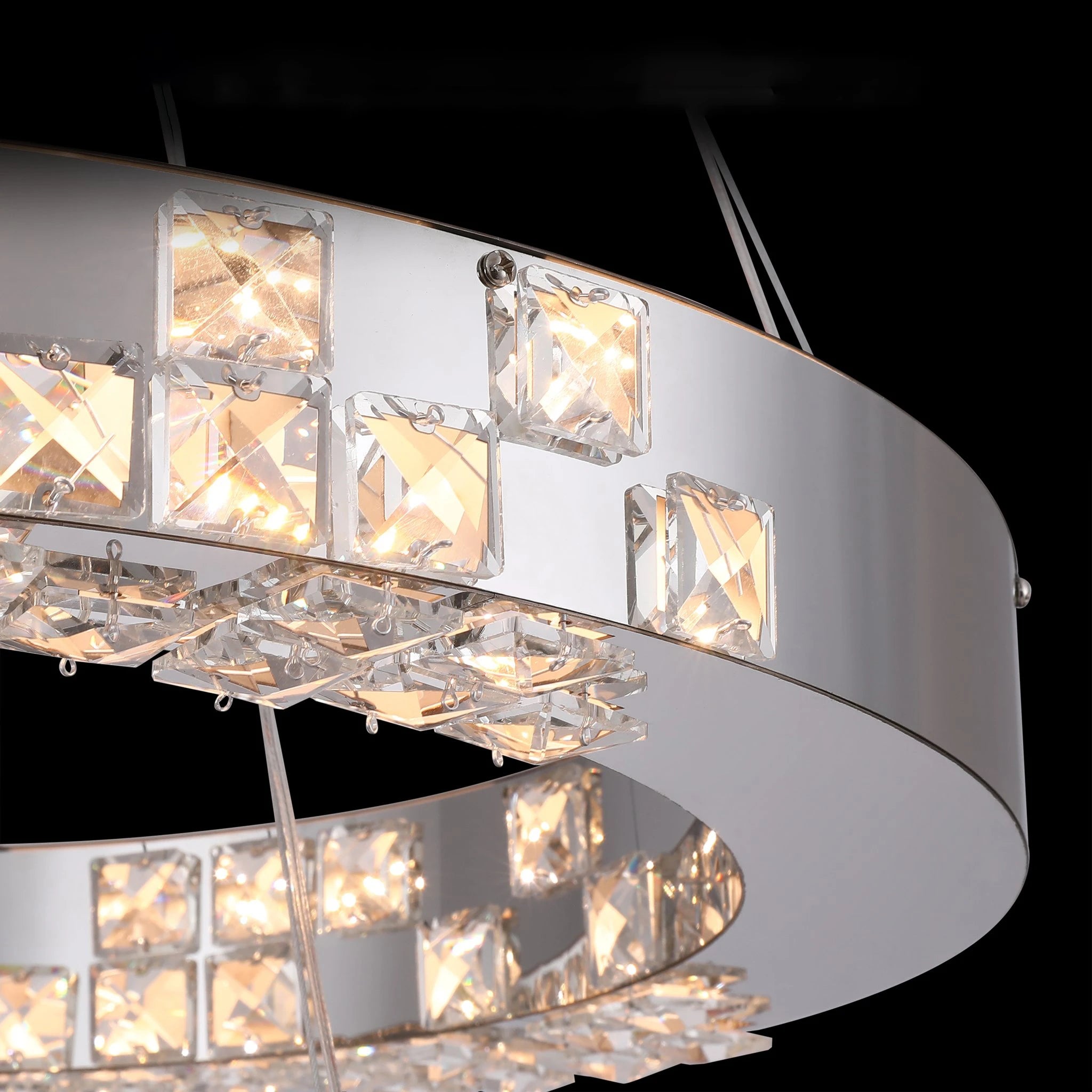 K9 Crystal Silver Stainless Steel Ring Chandelier Double Layer Ceiling Light-Sofary Lighting