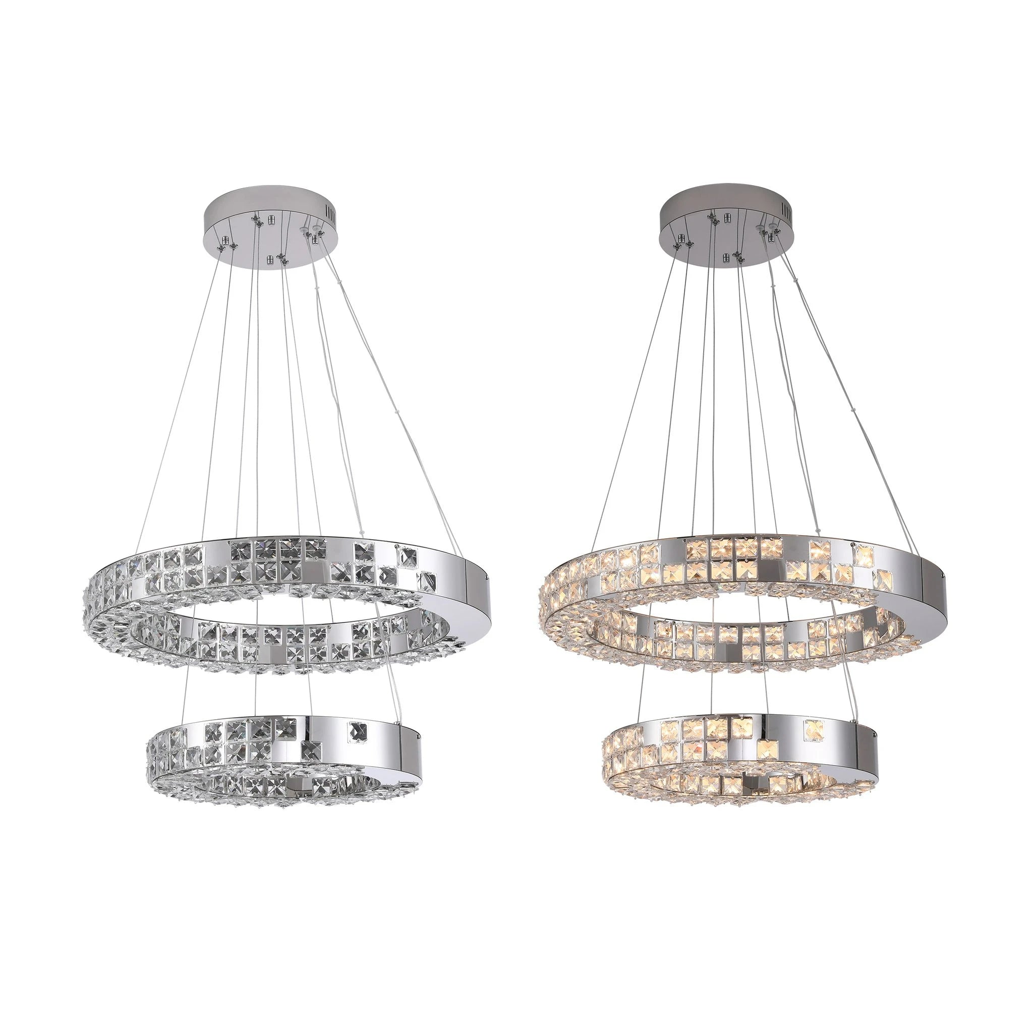K9 Crystal Silver Stainless Steel Ring Chandelier Double Layer Ceiling Light-Sofary Lighting