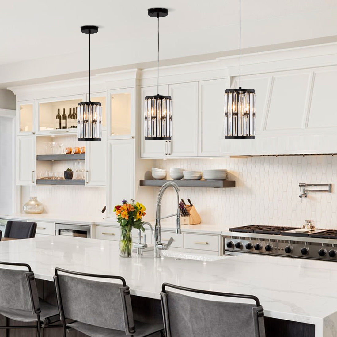 Modern Line Pendant Light Crystal Chandelier Sofary Lighting