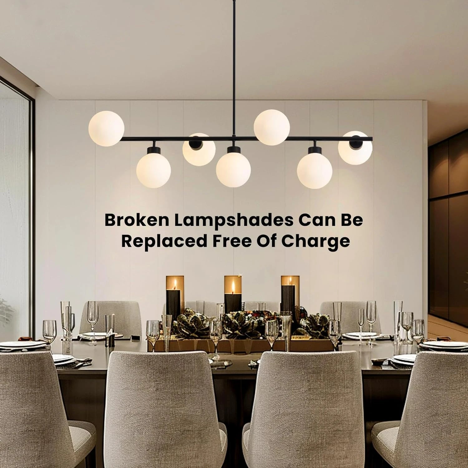 Modern Linear Black Chandelier with Milk Glass Globes - Sofary Lighting