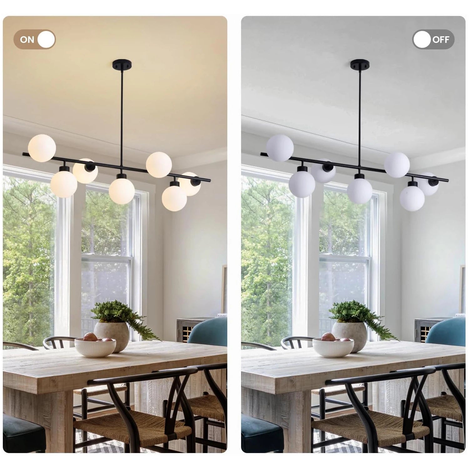 Modern Linear Black Chandelier with Milk Glass Globes - Sofary Lighting