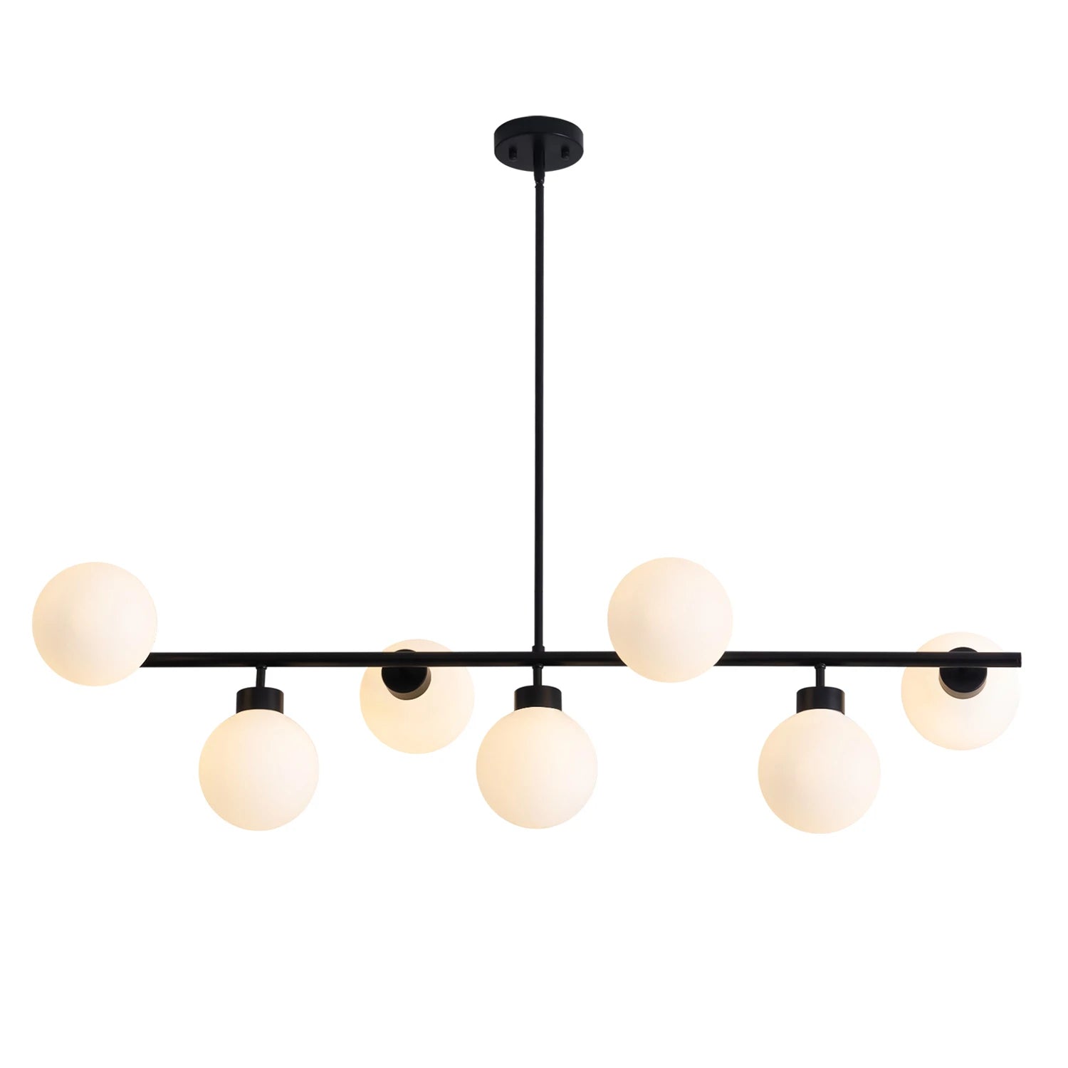 Modern Linear Black Chandelier with Milk Glass Globes - Sofary Lighting