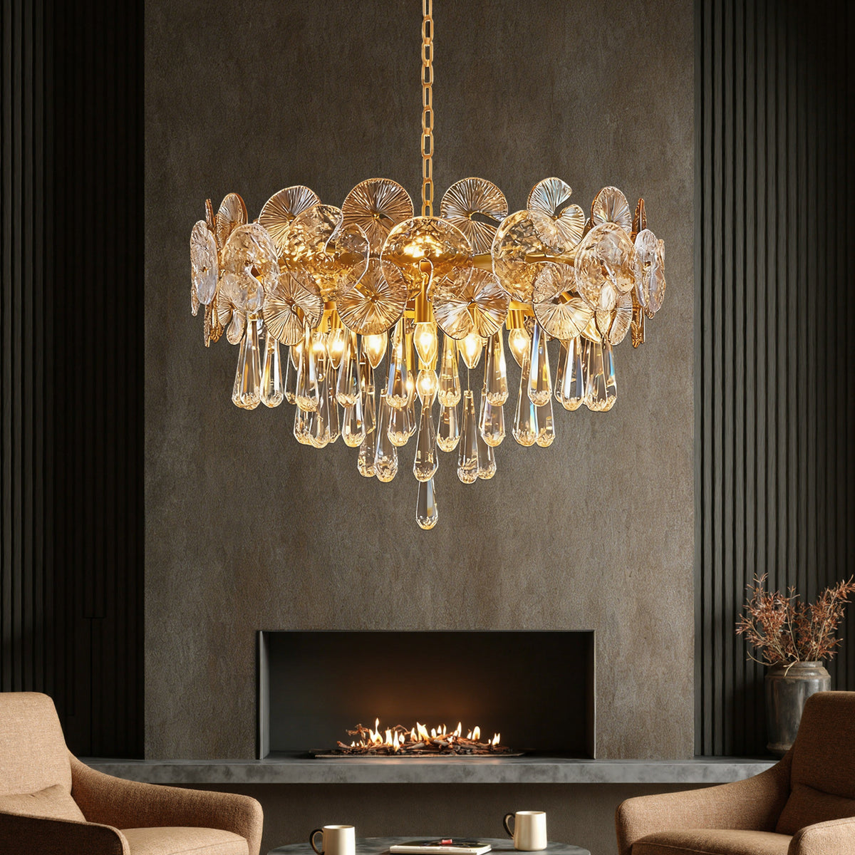 Gold Glass Chandelier for Living Room & Dining Room | Sofary