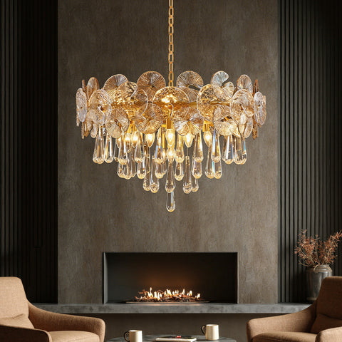Modern Luxury Gold Glass Chandelier for Living Room Sofary Lighting