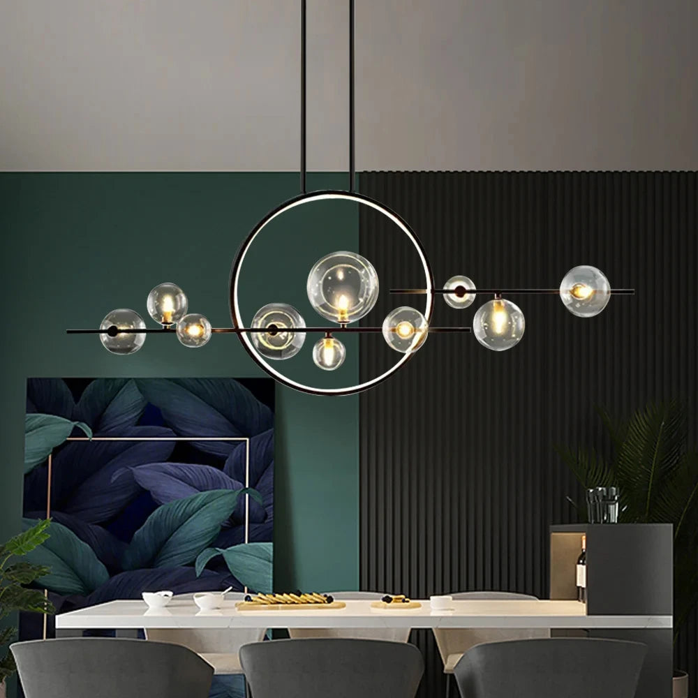 Modern Halo Black Chandelier Pendant Light with Glass Globes for Dining ...