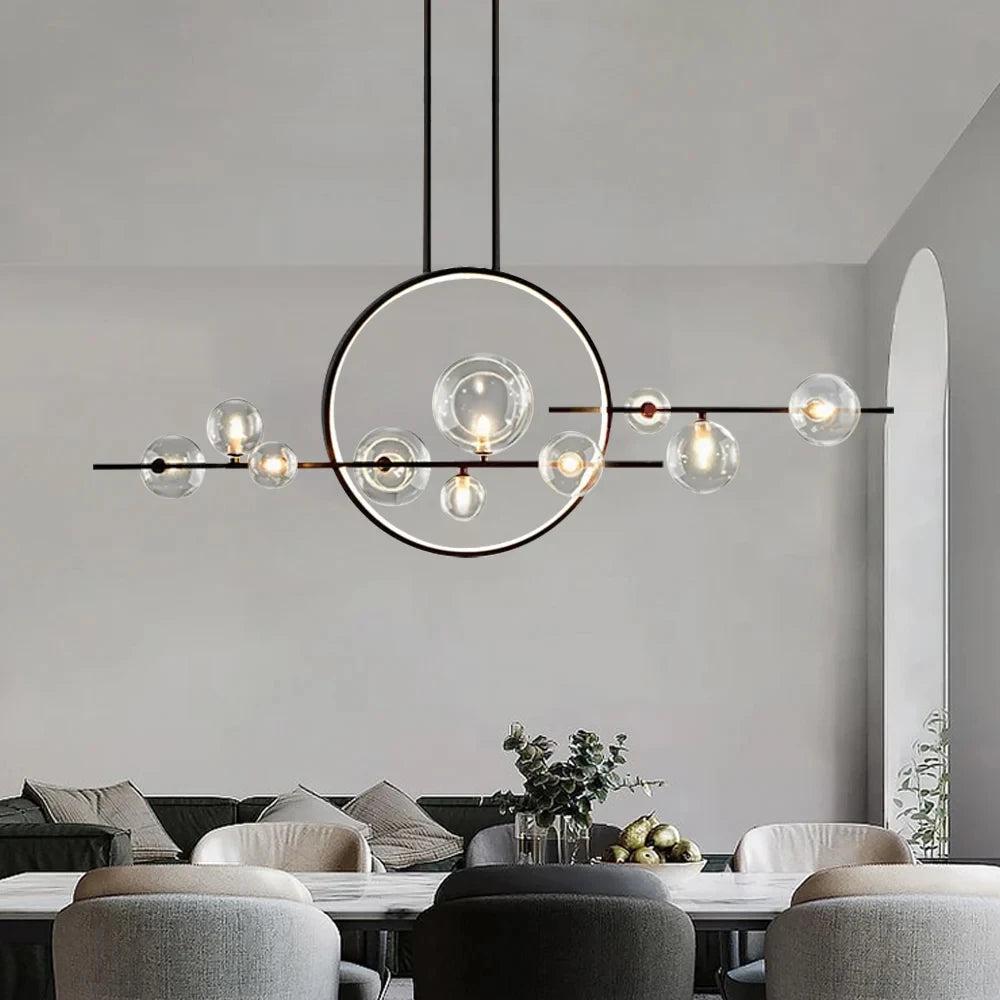 Modern Halo Black Chandelier Pendant Light with Glass Globes for Dining ...