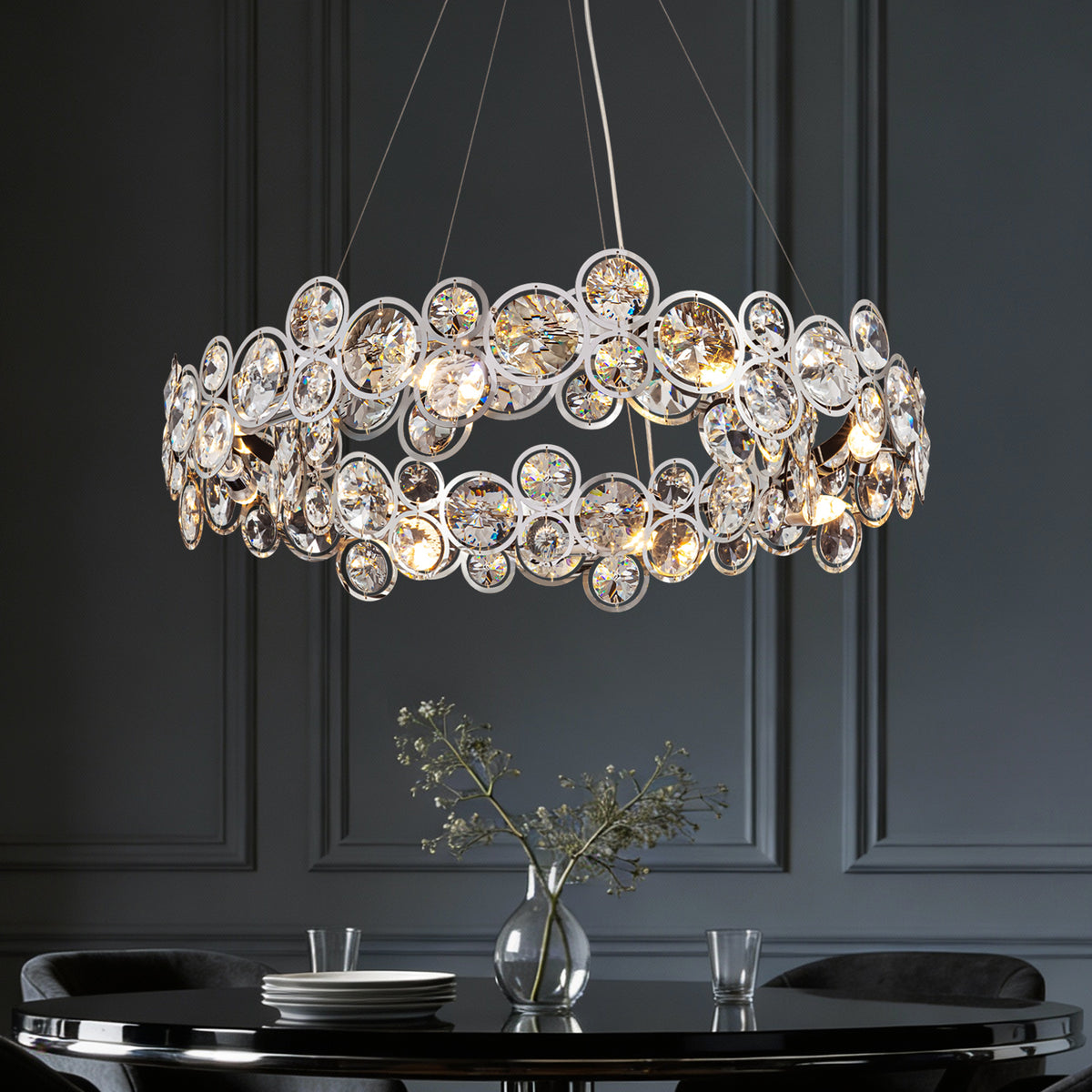 Chrome Crystal Round Chandelier for Dining Room | Sofary