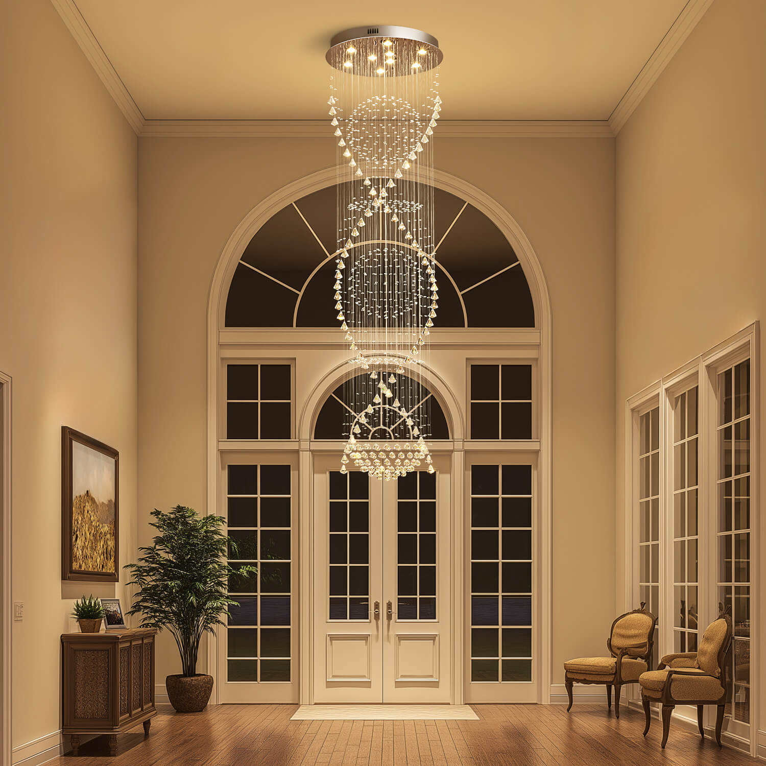 Orbitra Modern Luxury Chrome Metal Large Spiral Raindrop Crystal