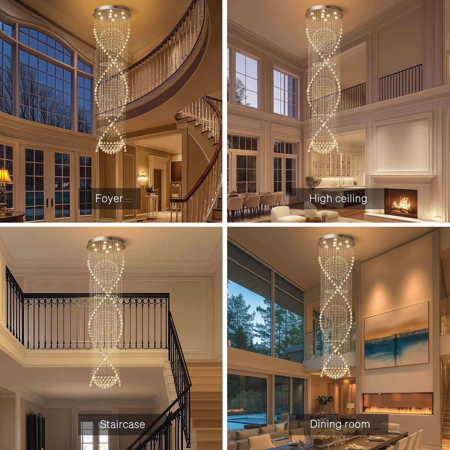 Orbitra Modern Luxury Chrome Metal Large Spiral Raindrop Crystal