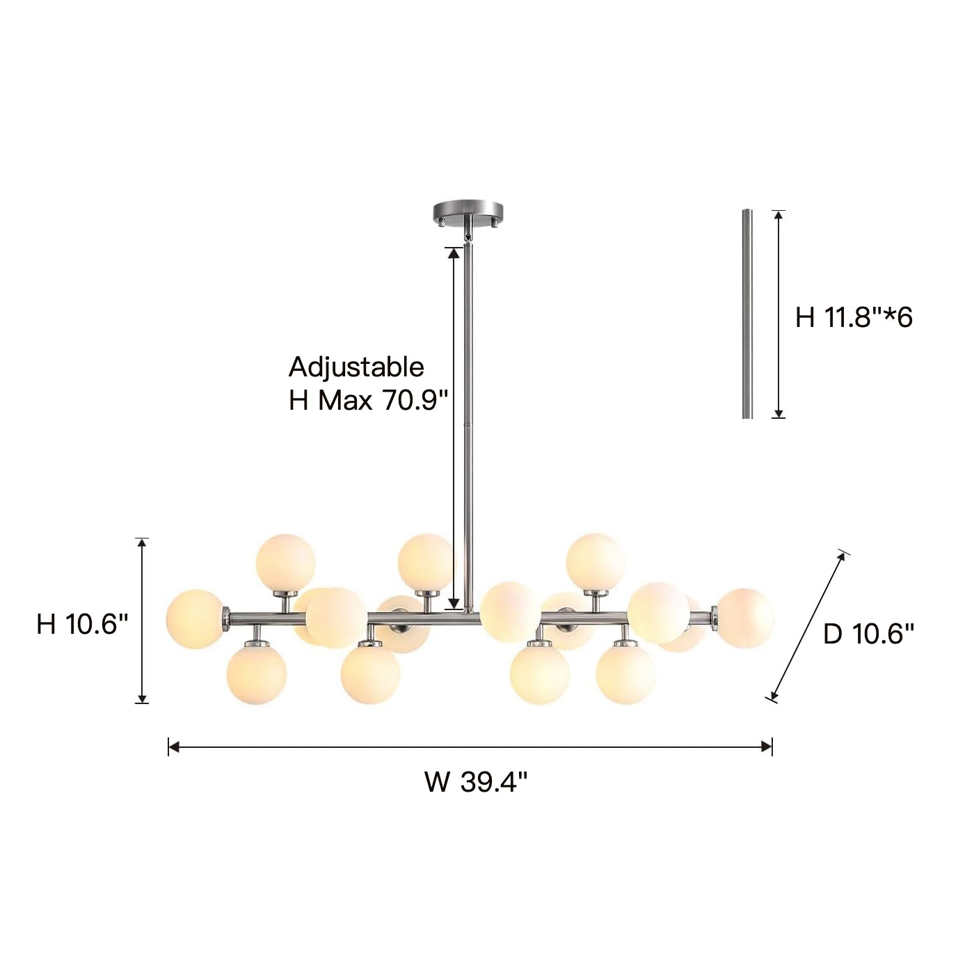 Polished Nickel Glass Globe Sputnik Chandelier