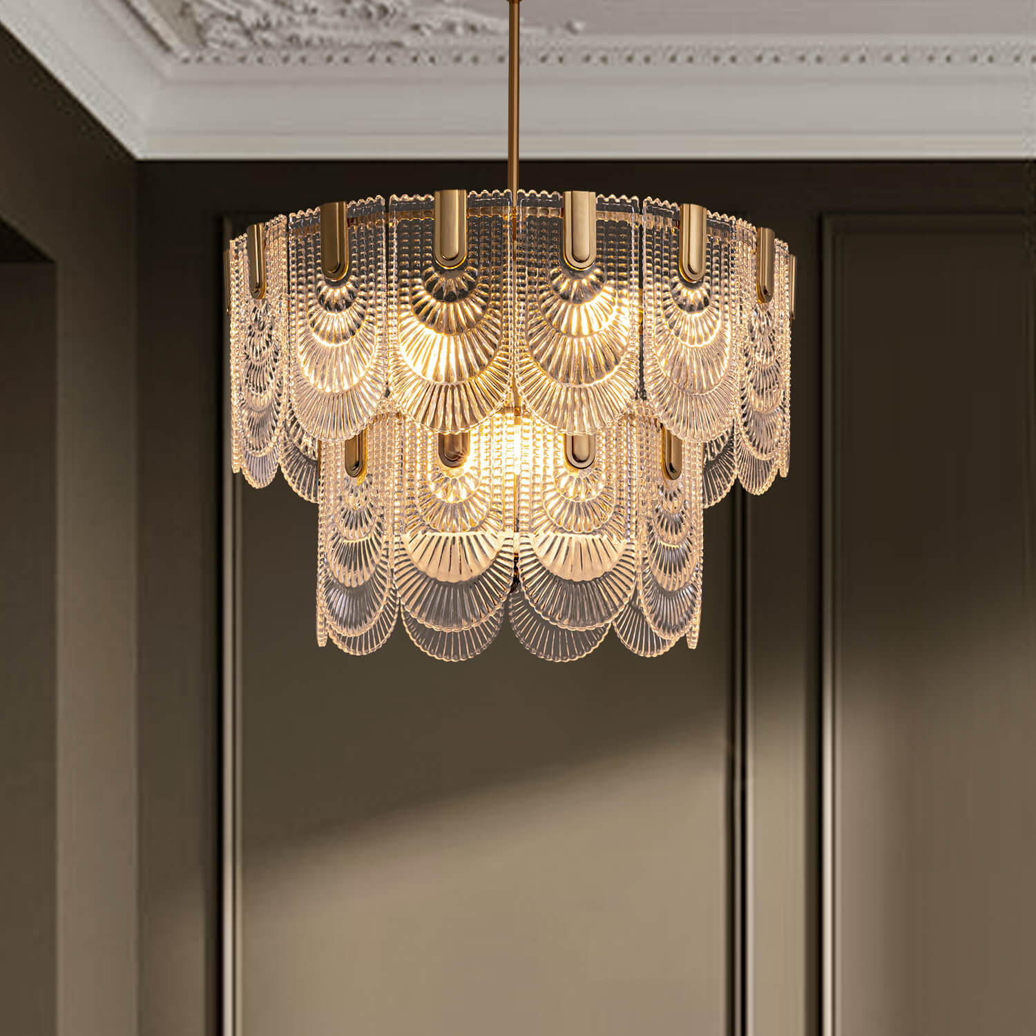 Tessara Elegance Modern Gold Brass Crystal Round Chandelier for