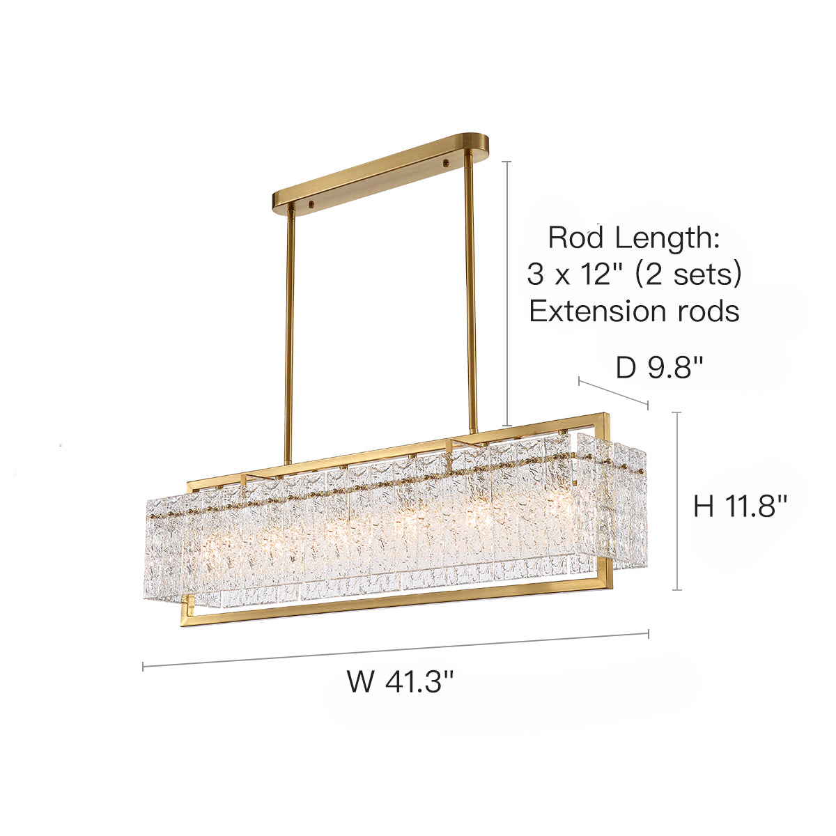Velluna Gold Crystal Rectangular Chandelier