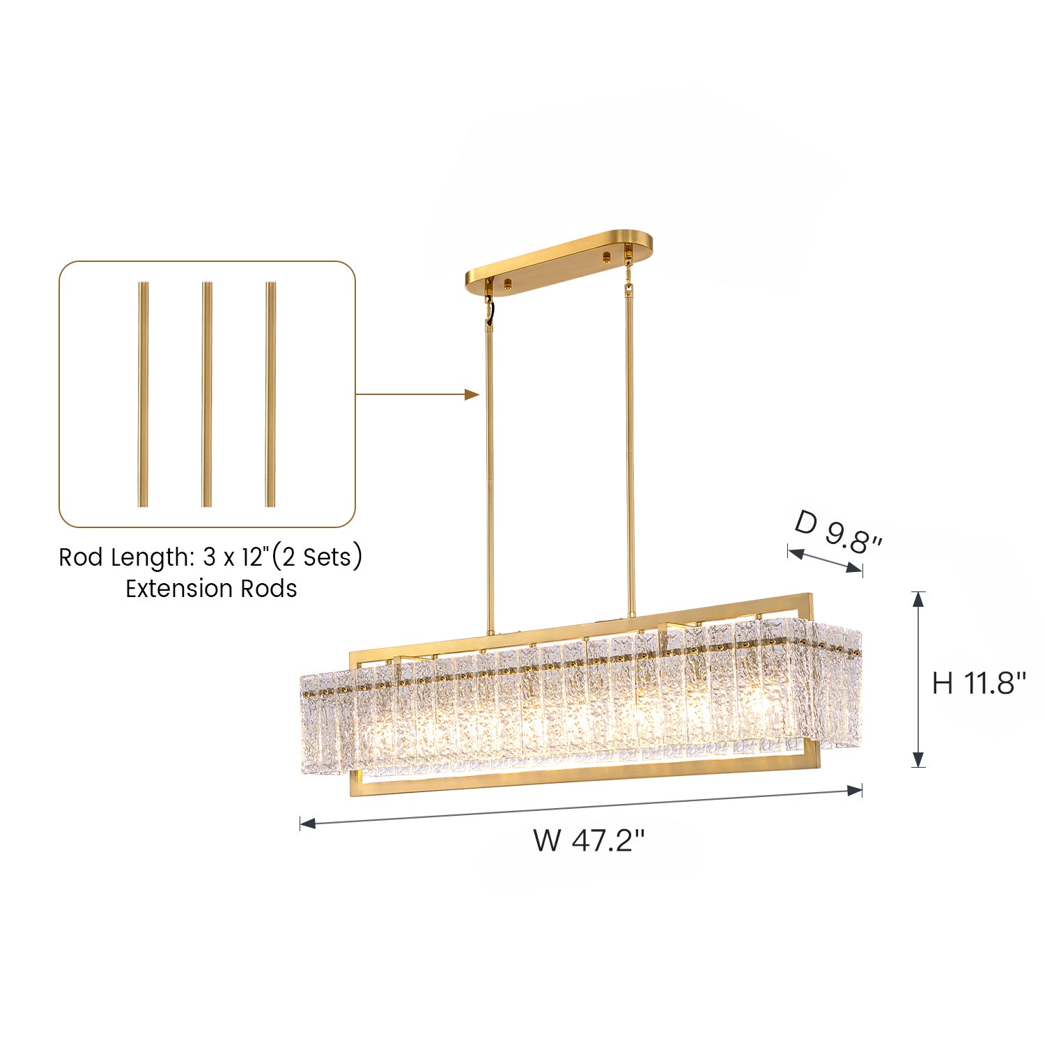 Velluna Gold Crystal Rectangular Chandelier
