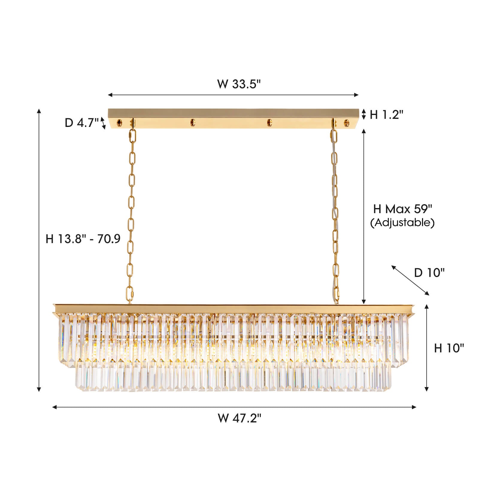 Vespera Luxury Modern Gold Brass Crystal Rectangular Linear