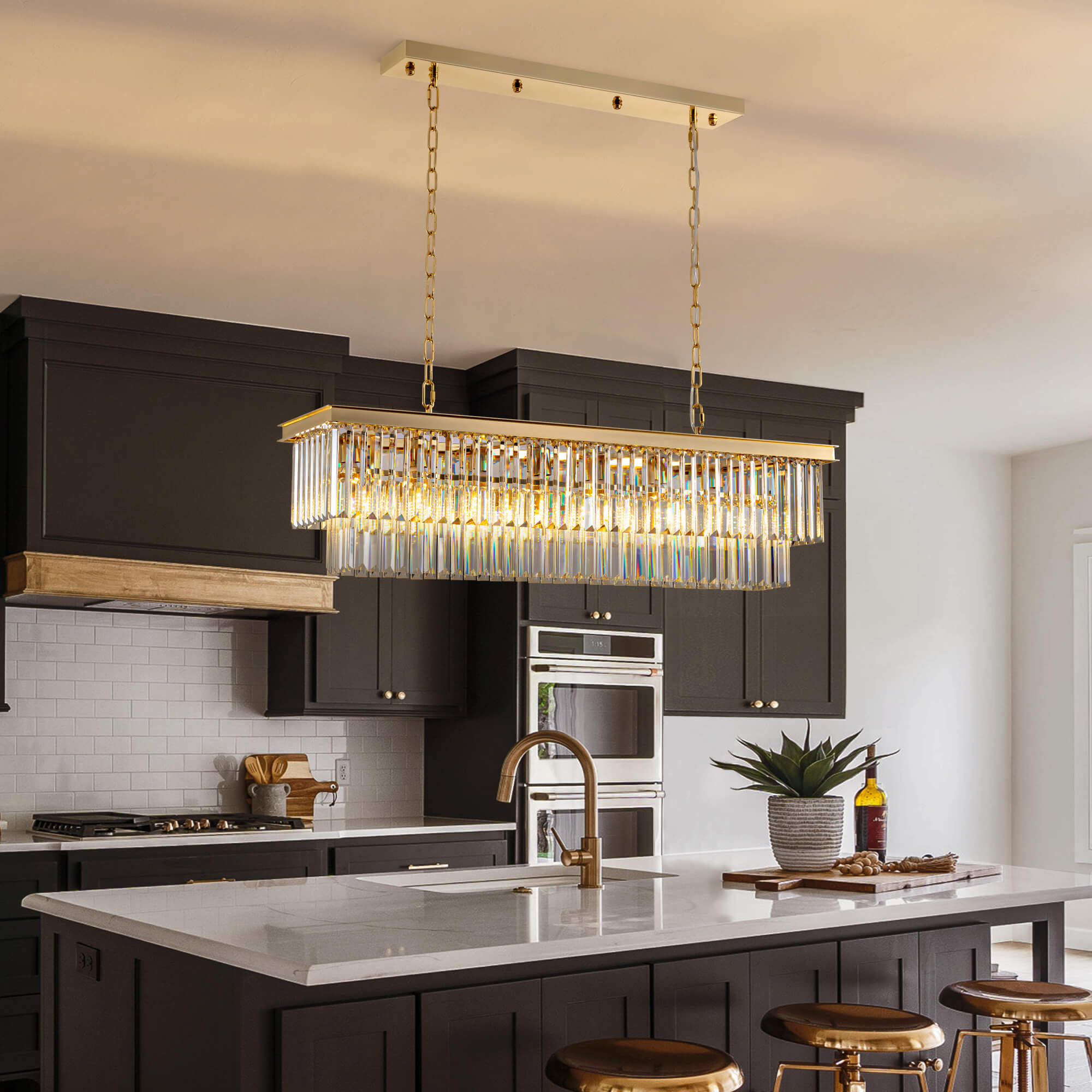 Vespera Luxury Modern Gold Brass Crystal Rectangular Linear
