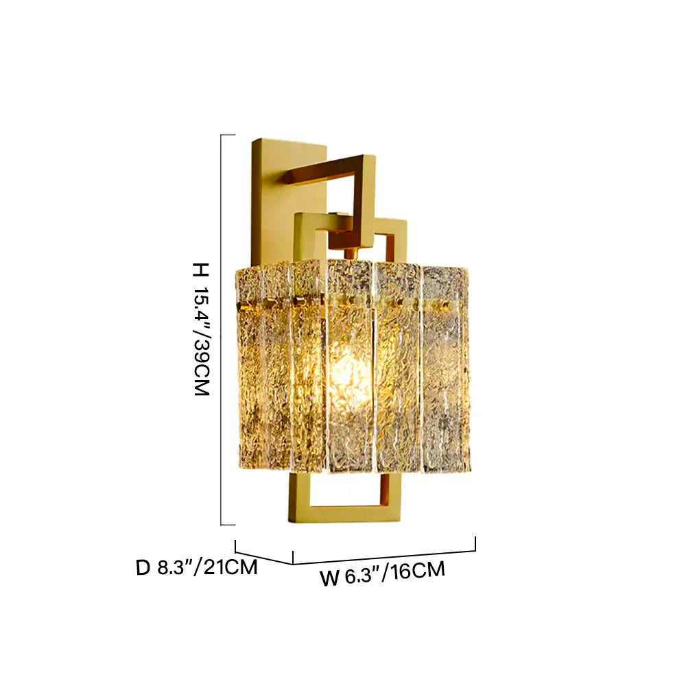 Water-ripple Glass Brass Wall Sconce - Size Dimension