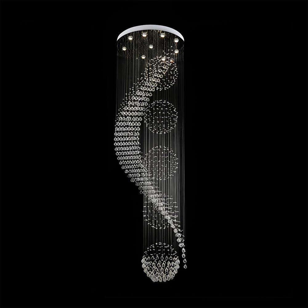 Wave-Shaped-Spiral-Raindrop-Crystal-Chandelier-front-view-black | Sofary