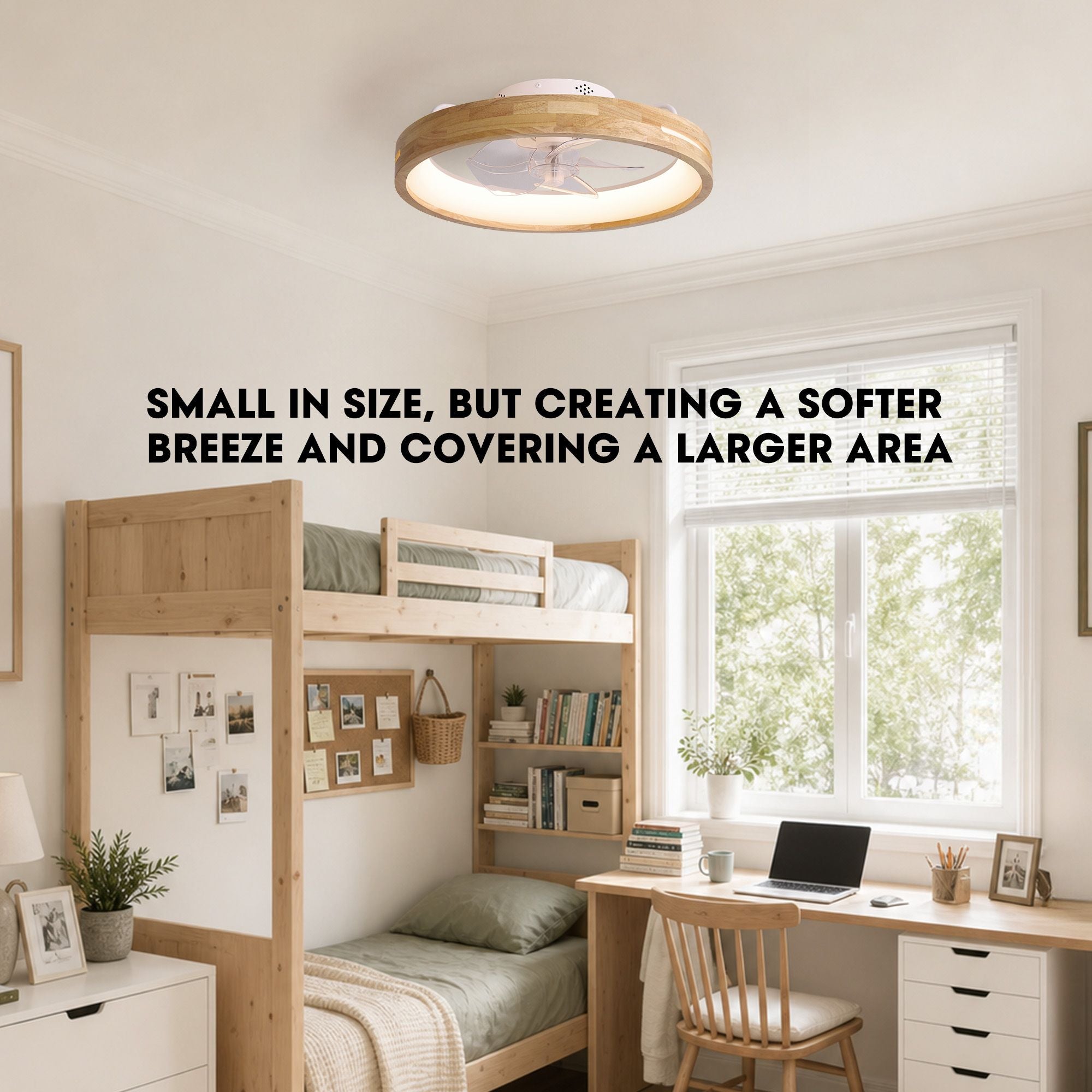 Aeria compact ceiling fan — small in size but creating softer breeze and covering larger area, ideal for kids study and bunk bedroom | Sofary Lighting