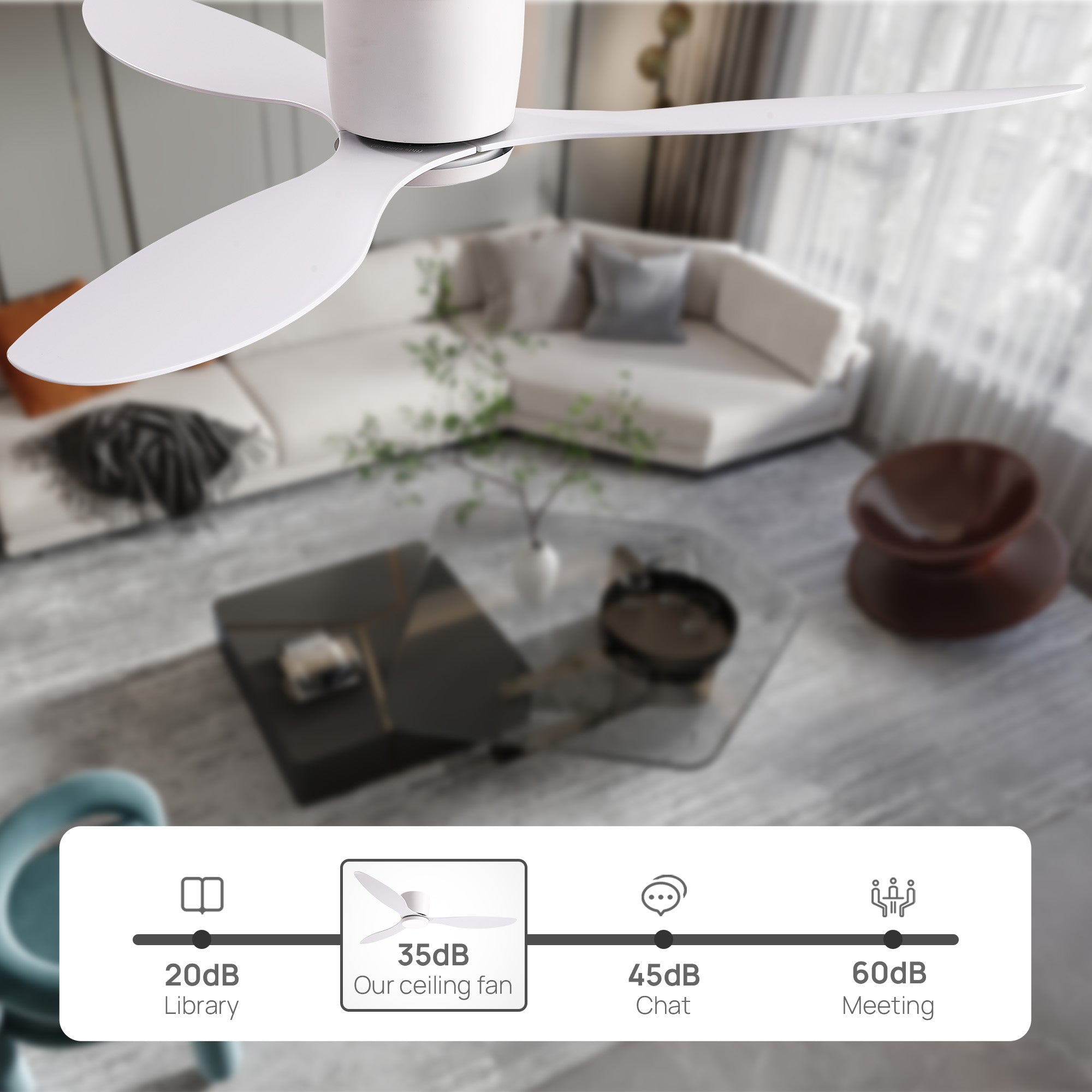Aeroform ultra-quiet ceiling fan — only 35dB (library level), perfect for bedrooms, nurseries, offices, and light sleepers who value peace and quiet | Sofary Lighting