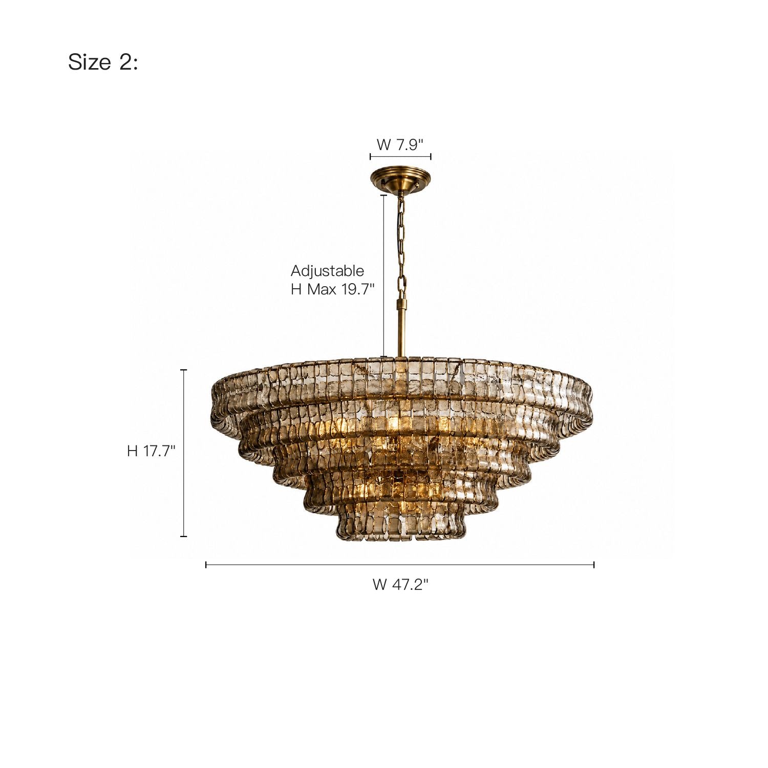 Aerore modern gold glass chandelier Size 2 dimensions — 47.2" width, 17.7" fixture height, adjustable chain up to 19.7", ideal for large dining rooms, grand foyers, and vaulted living spaces | Sofary Lighting