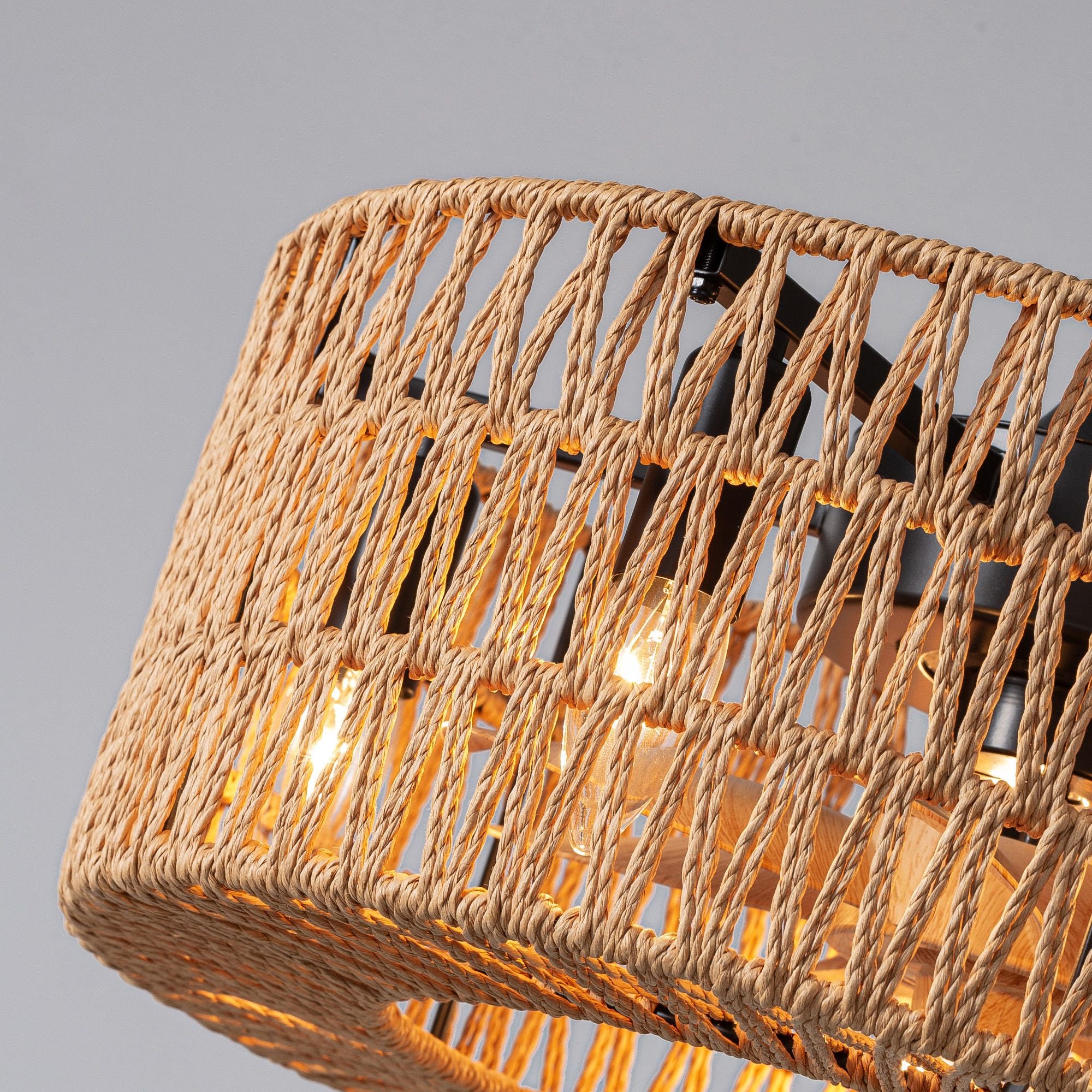 Close-up of natural water hyacinth/rattan weave texture, handcrafted look, breathable design | Sofary Lighting