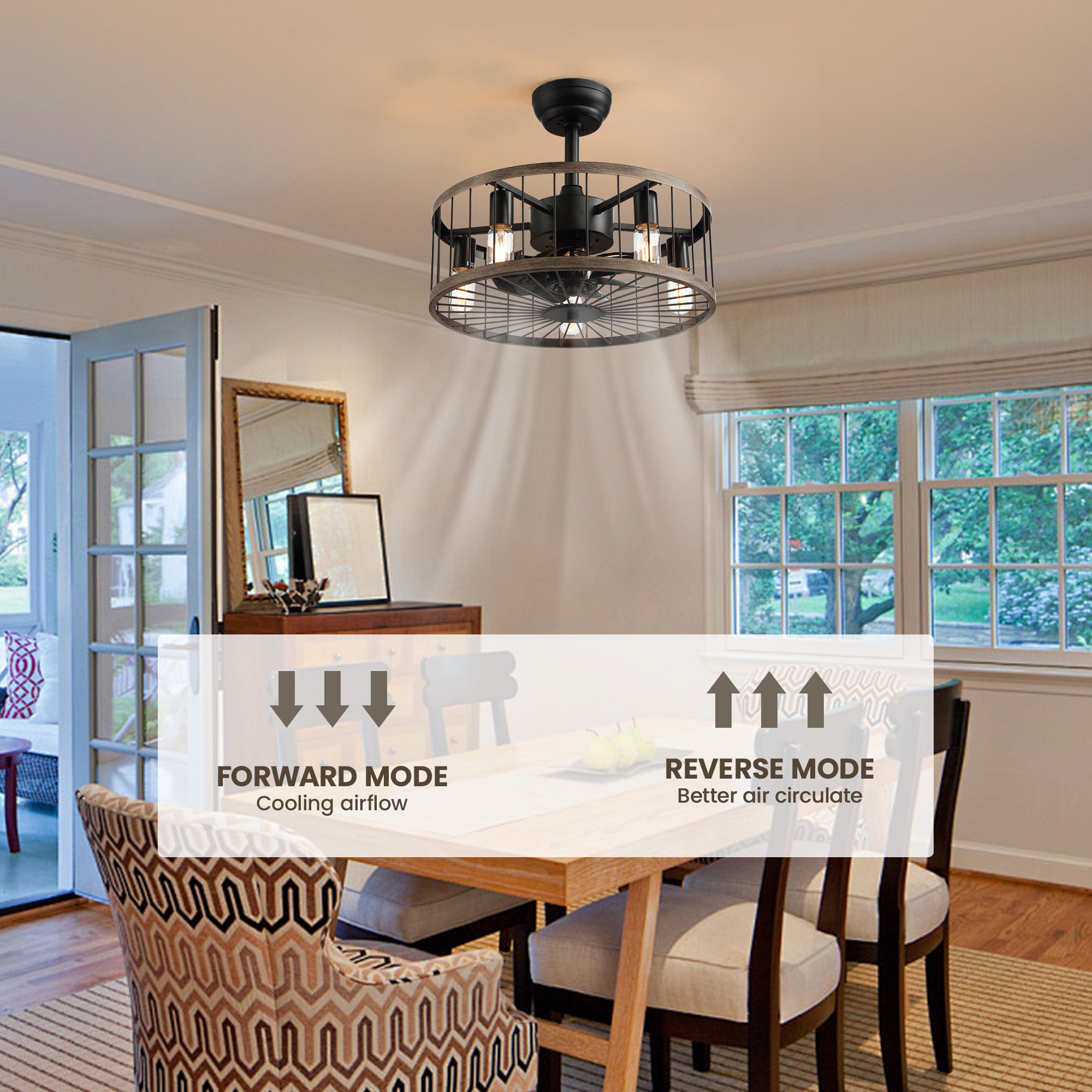 Aerozen reversible ceiling fan — Forward Mode for summer cooling airflow, Reverse Mode for winter air circulation, year-round comfort with one fixture | Sofary Lighting