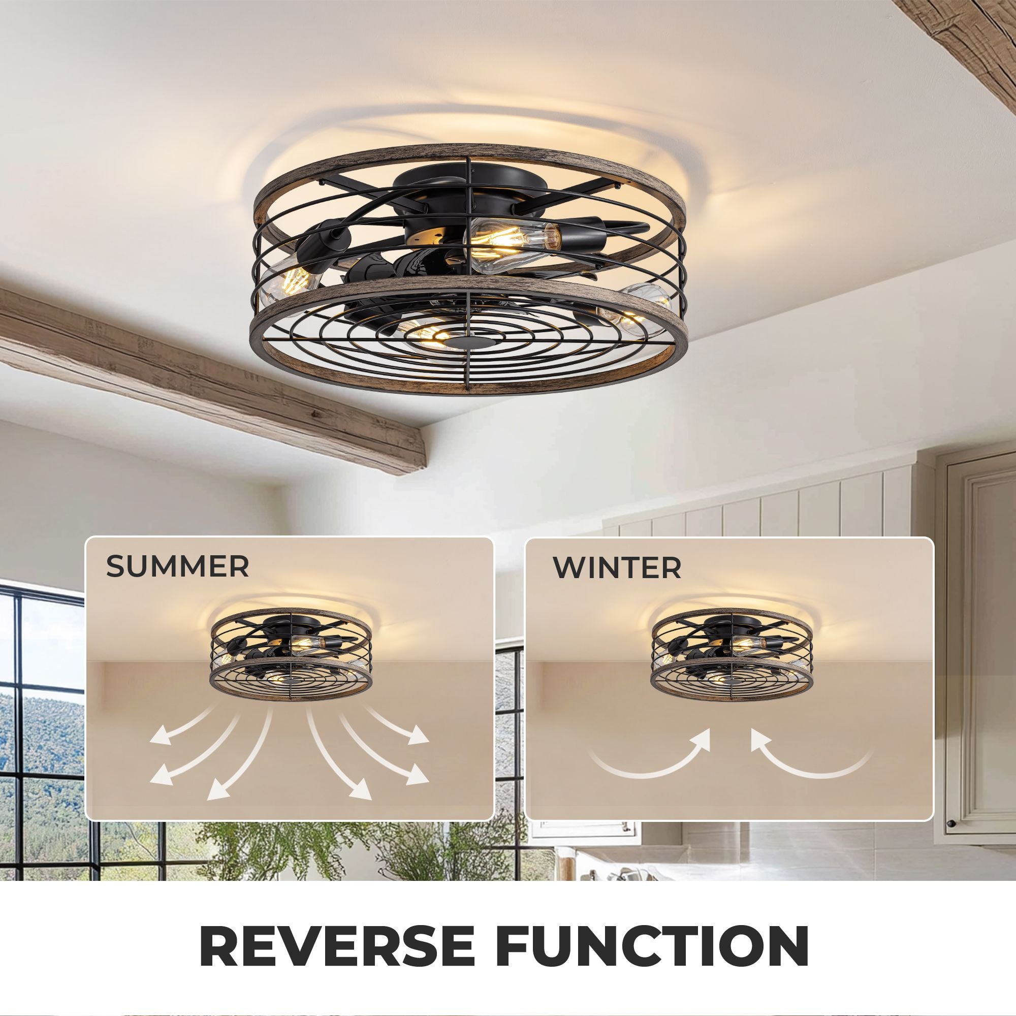 Aerux reversible DC motor — Summer mode forward airflow for cooling, Winter mode reverse for warm air circulation, year-round energy-efficient comfort | Sofary Lighting