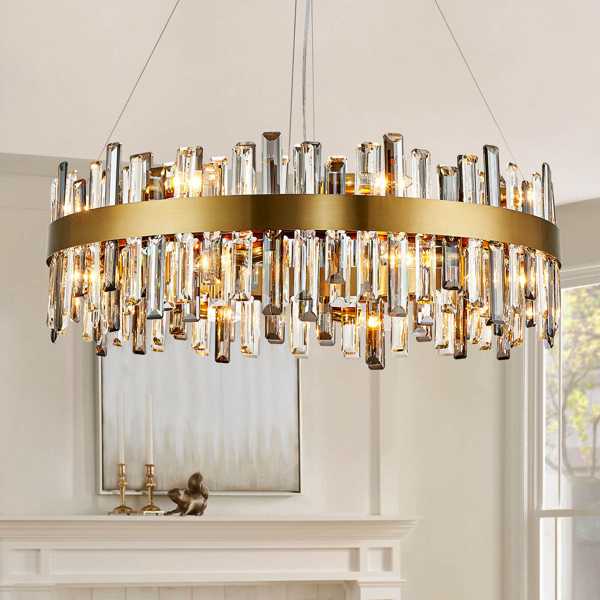 Aurum Luxury Modern Gold Brass clear and grey Crystal Round Chandelier ...