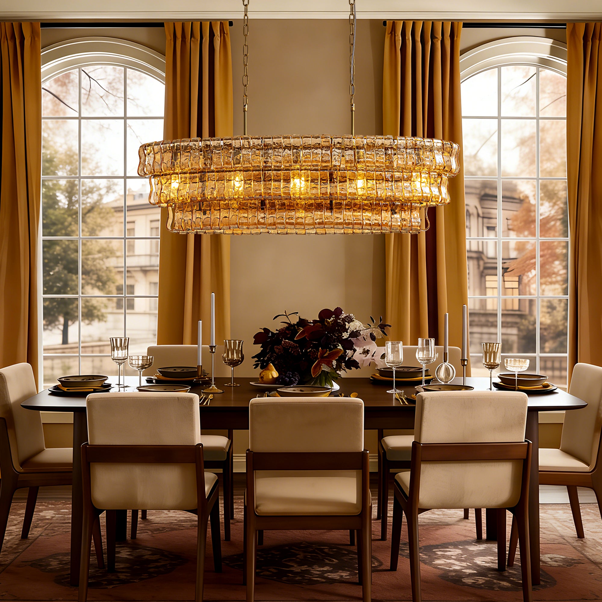 Amber Grass Chandelier 5灯 Amberra Modern Amber Glass Linear Chandelier| Sofary Lighting