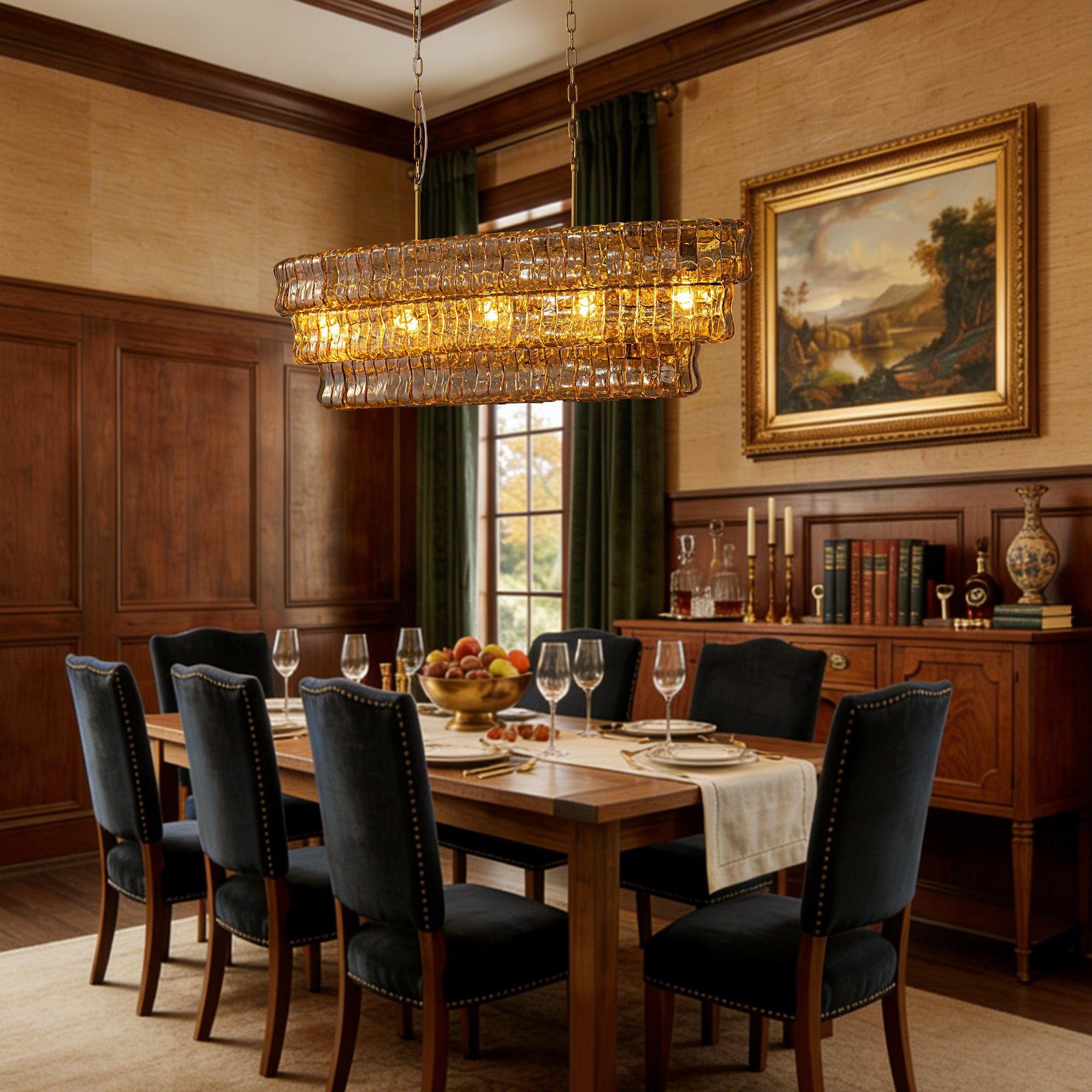 Amberra Modern Amber Glass Linear Chandelier| Sofary Lighting