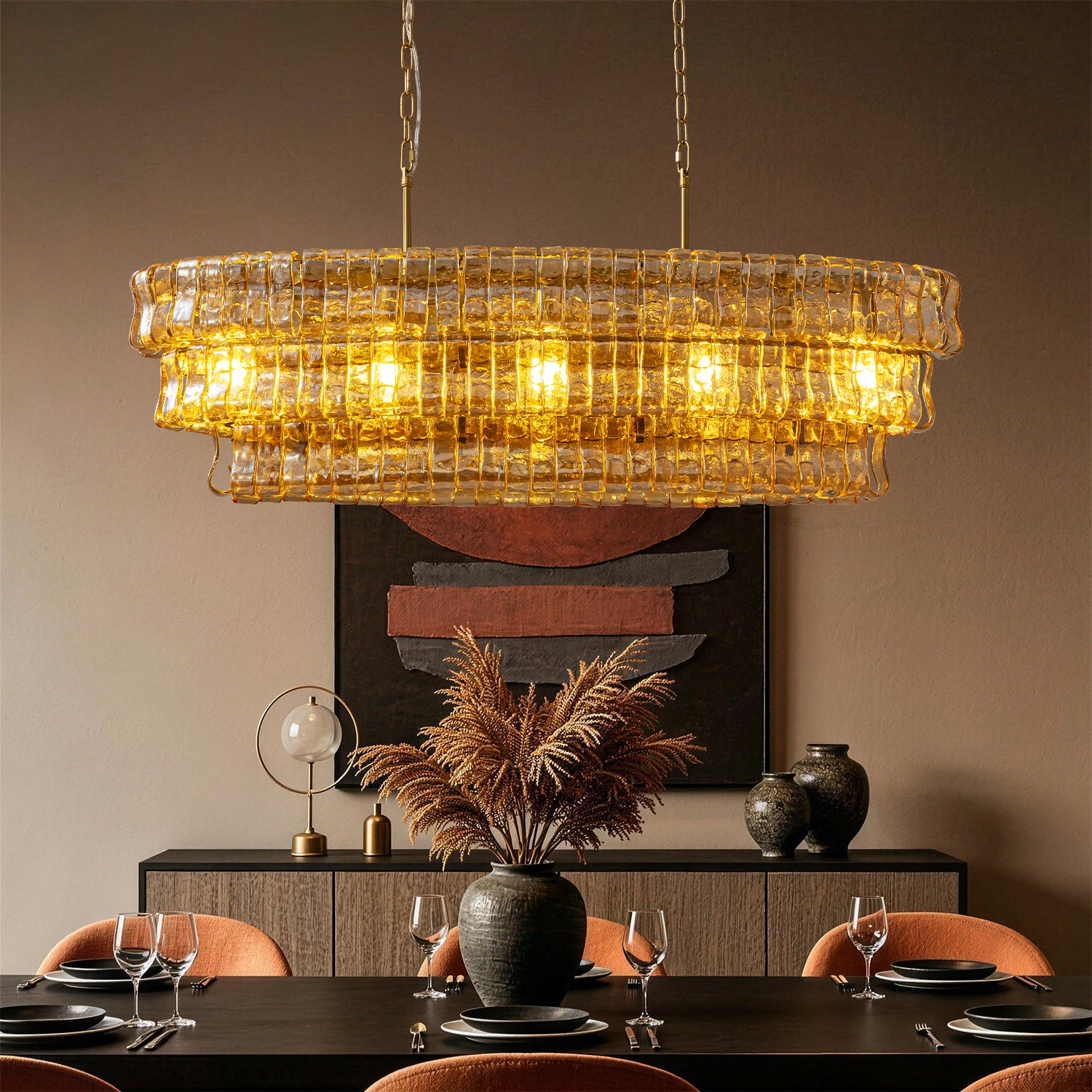 Amberra Modern Amber Glass Linear Chandelier| Sofary Lighting