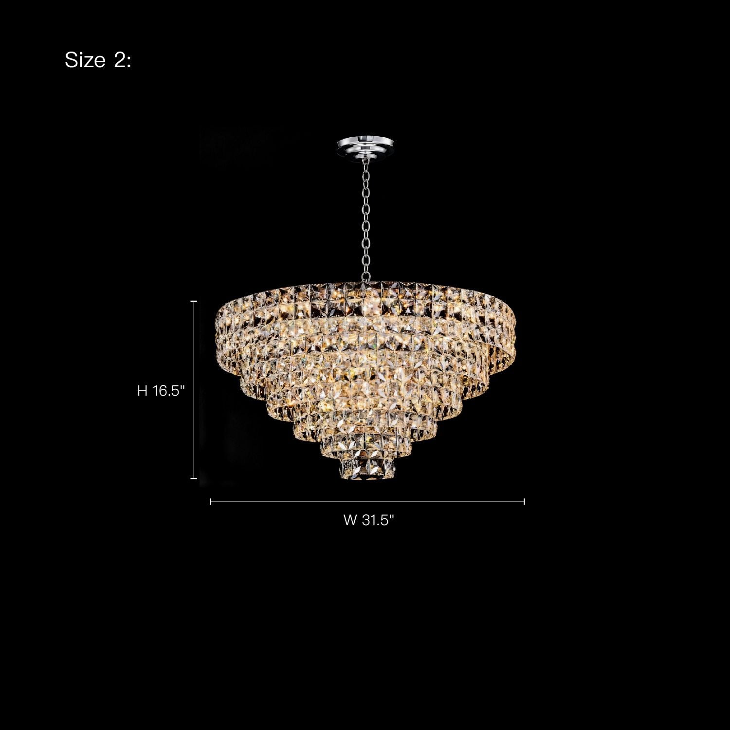 Aria Modern Gold K9 Crystal Glacier Irregular Three-Color Dimming Chandelier (Size 2) — dimensions: Height 16.5 inches, Width 31.5 inches, perfect for spacious living rooms or grand bedrooms | Sofary Lighting