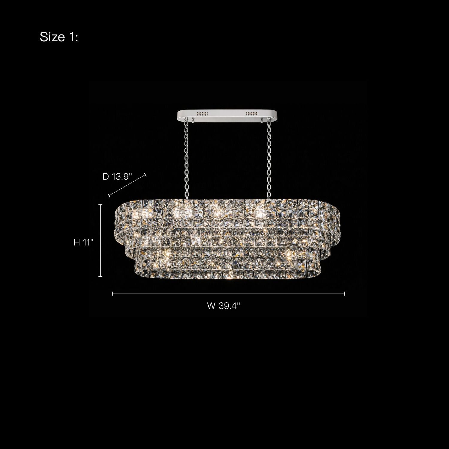 Aria Post-Modern Champagne Gold K9 Crystal Linear Three-Color Dimming Chandelier (Size 1) — dimensions: Depth 13.9 inches, Height 11 inches, Width 39.4 inches, ideal for kitchen islands or large dining areas | Sofary Lighting