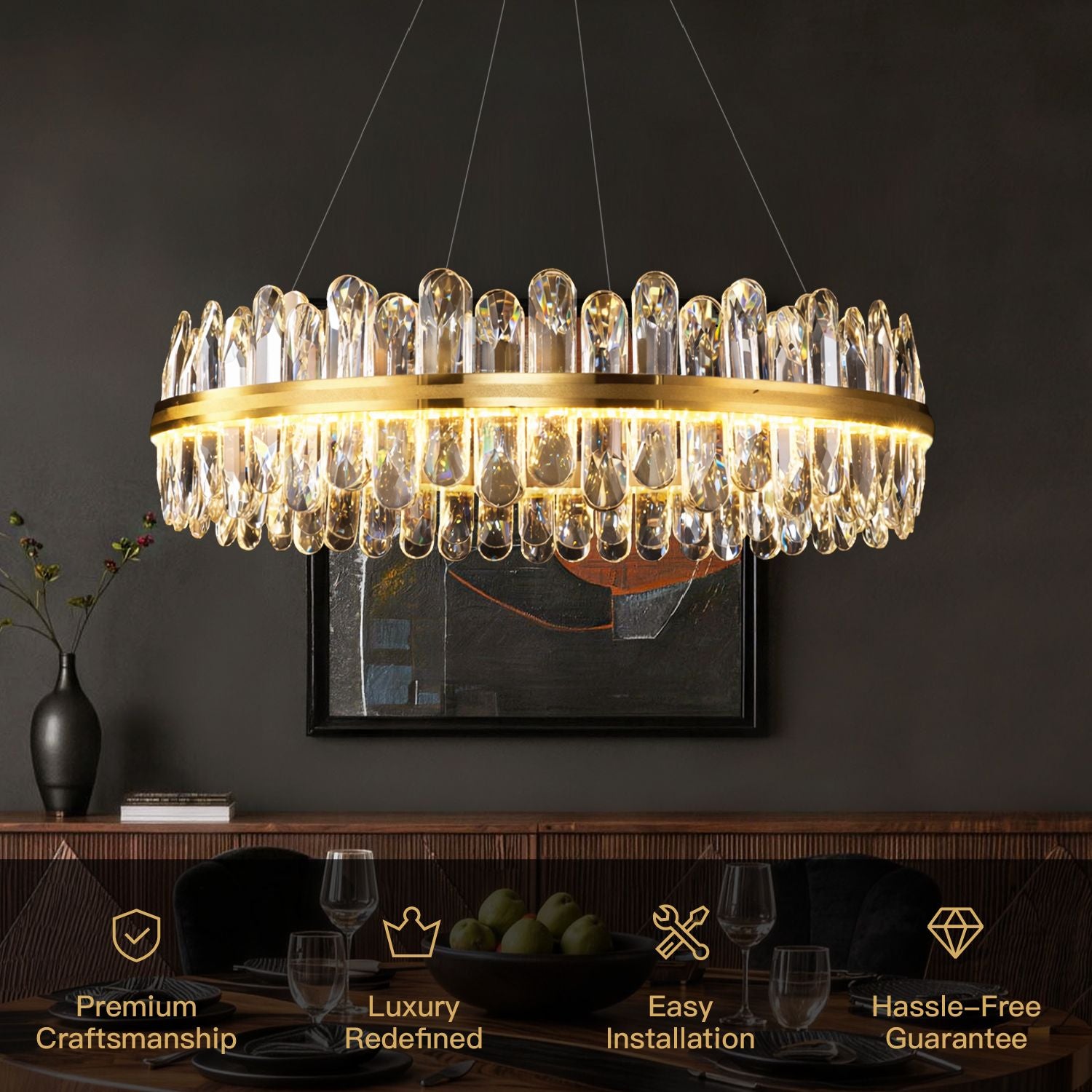 Aurelia Modern Luxury Champagne Gold K9 Crystal Chandelier