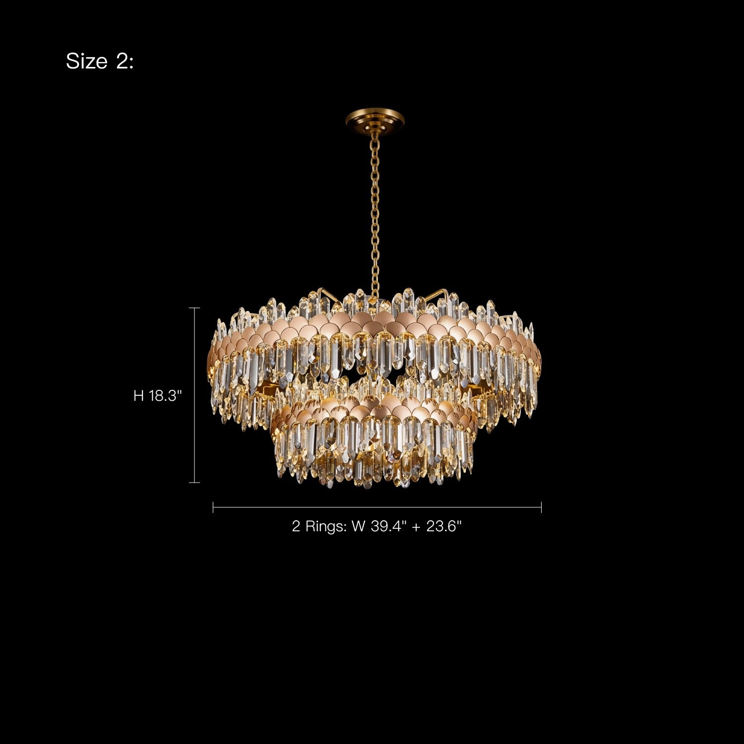 aurelio modern gold k9 crystal double tiered three color dimming chandelier dimensions 39.4 inch width with adjustable height | Sofary Lighting