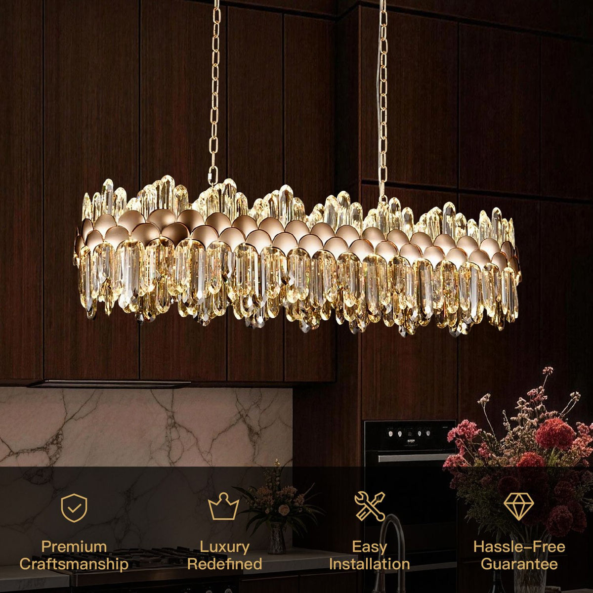Aurelian Modern Gold K9 Crystal Linear Three-Color Dimming Chandelier ...