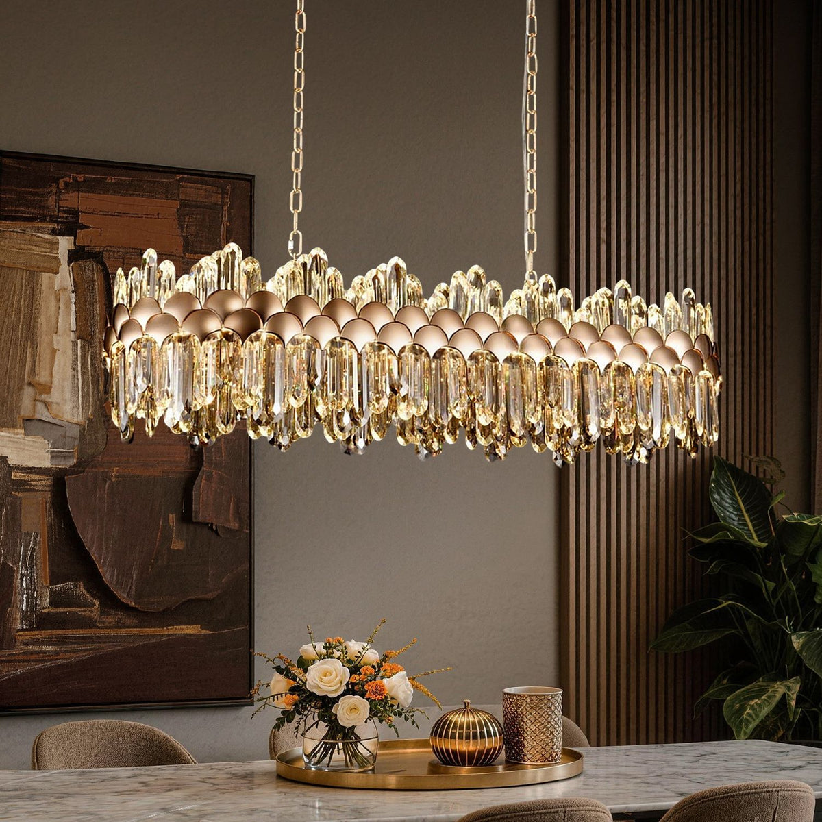 Aurelian Modern Gold K9 Crystal Linear Three-Color Dimming Chandelier ...