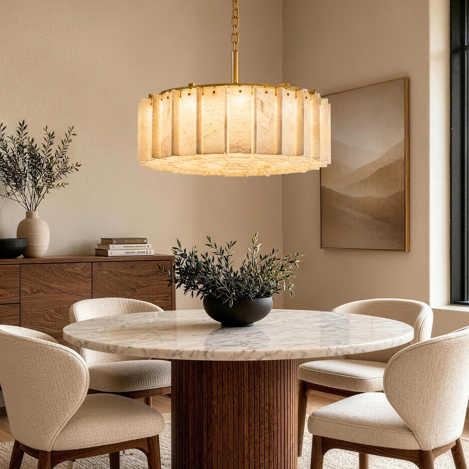 Gold Alabaster Round Chandelier - Modern Luxury | Sofary