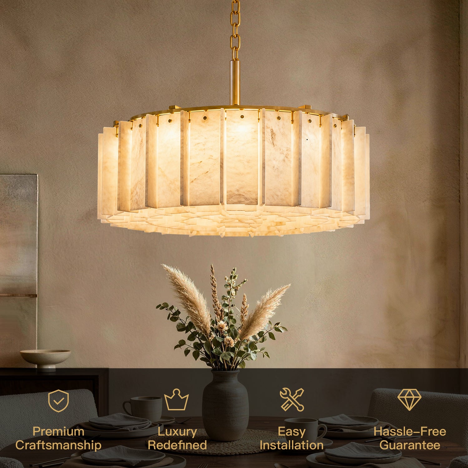 Gold Alabaster Round Chandelier - Modern Luxury | Sofary