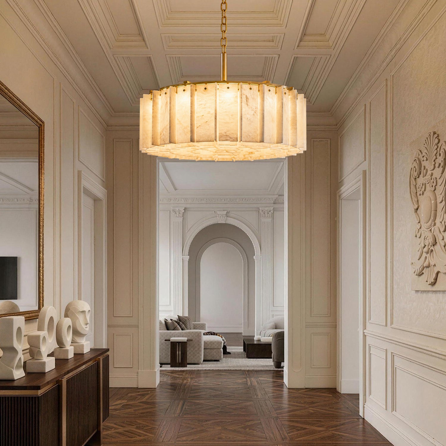 Gold Alabaster Round Chandelier - Modern Luxury | Sofary
