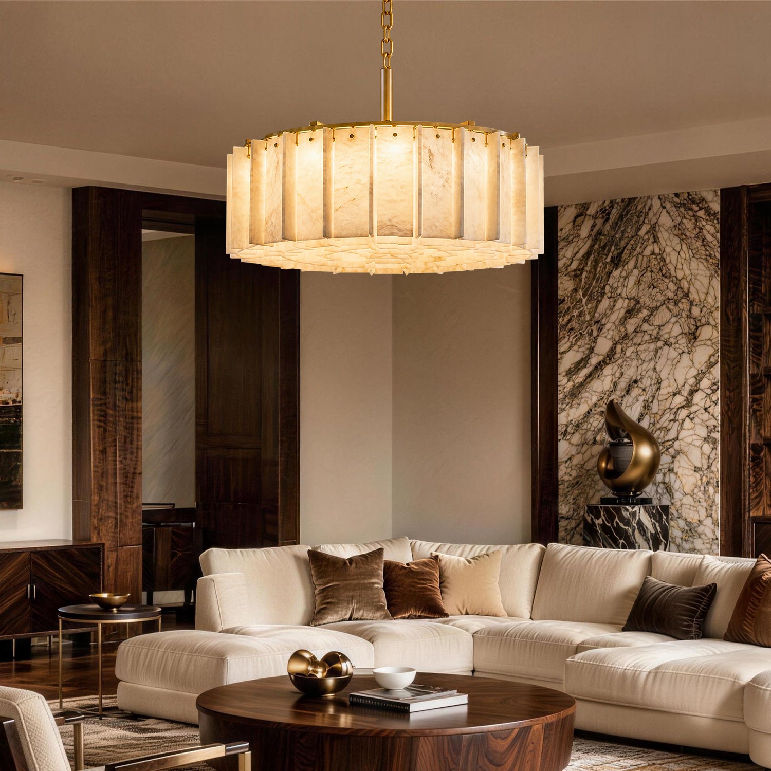 Gold Alabaster Round Chandelier - Modern Luxury | Sofary