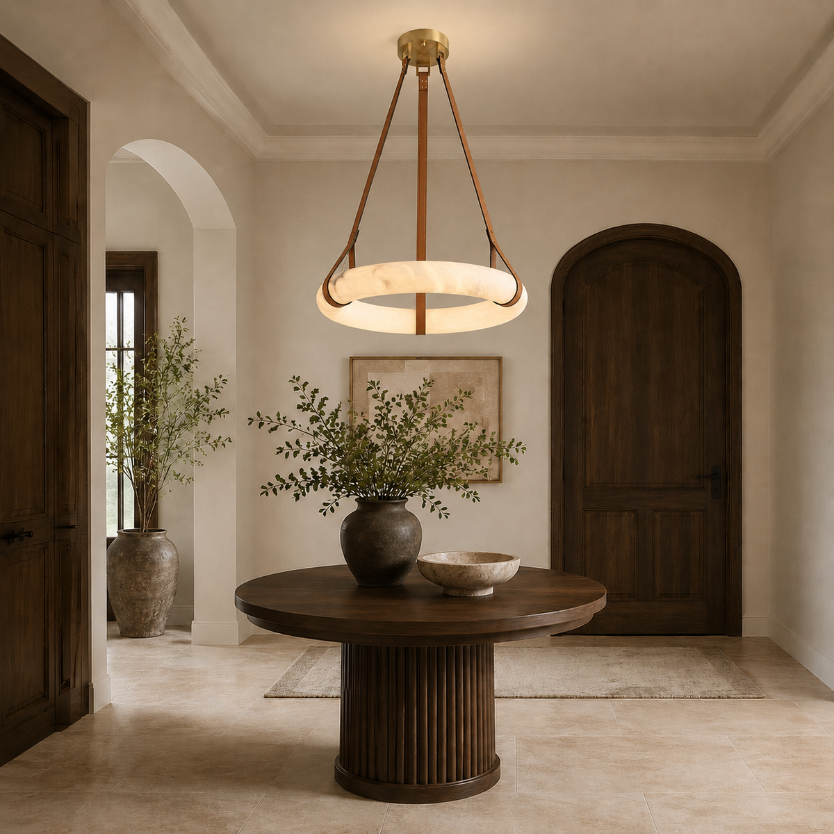 aurestra gold alabaster leather ring chandelier foyer