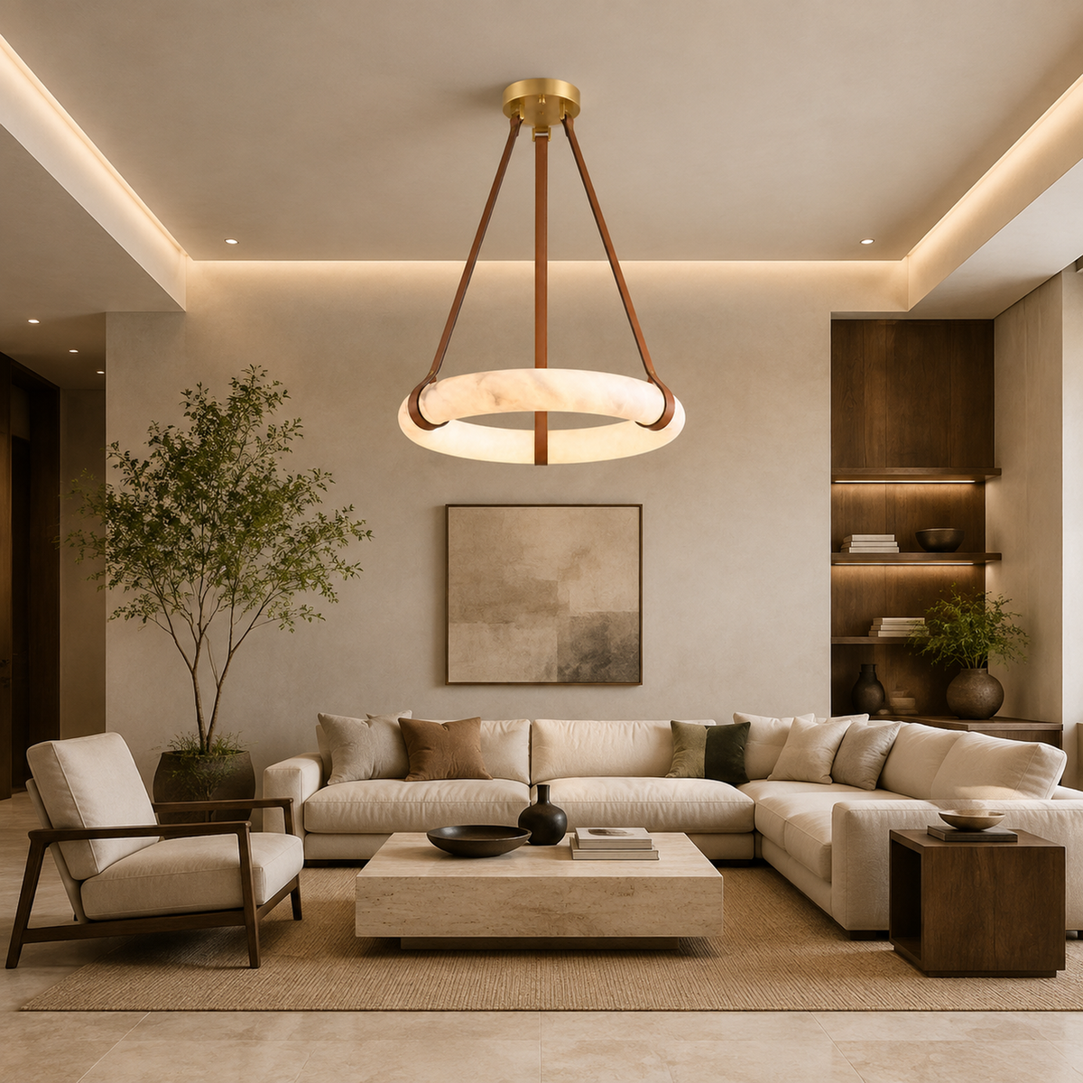 aurestra gold alabaster leather ring chandelier living room