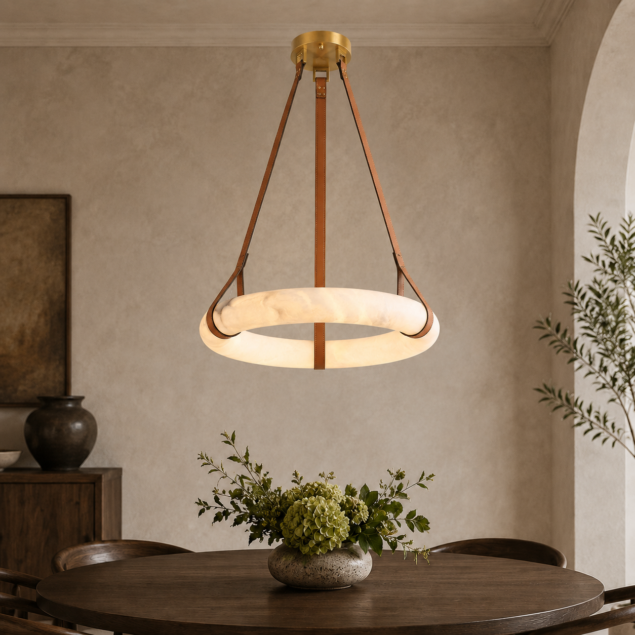 aurestra gold alabaster leather ring chandelier main