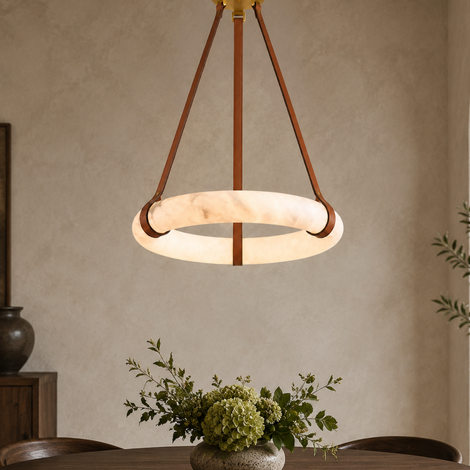 aurestra gold alabaster leather ring chandelier main