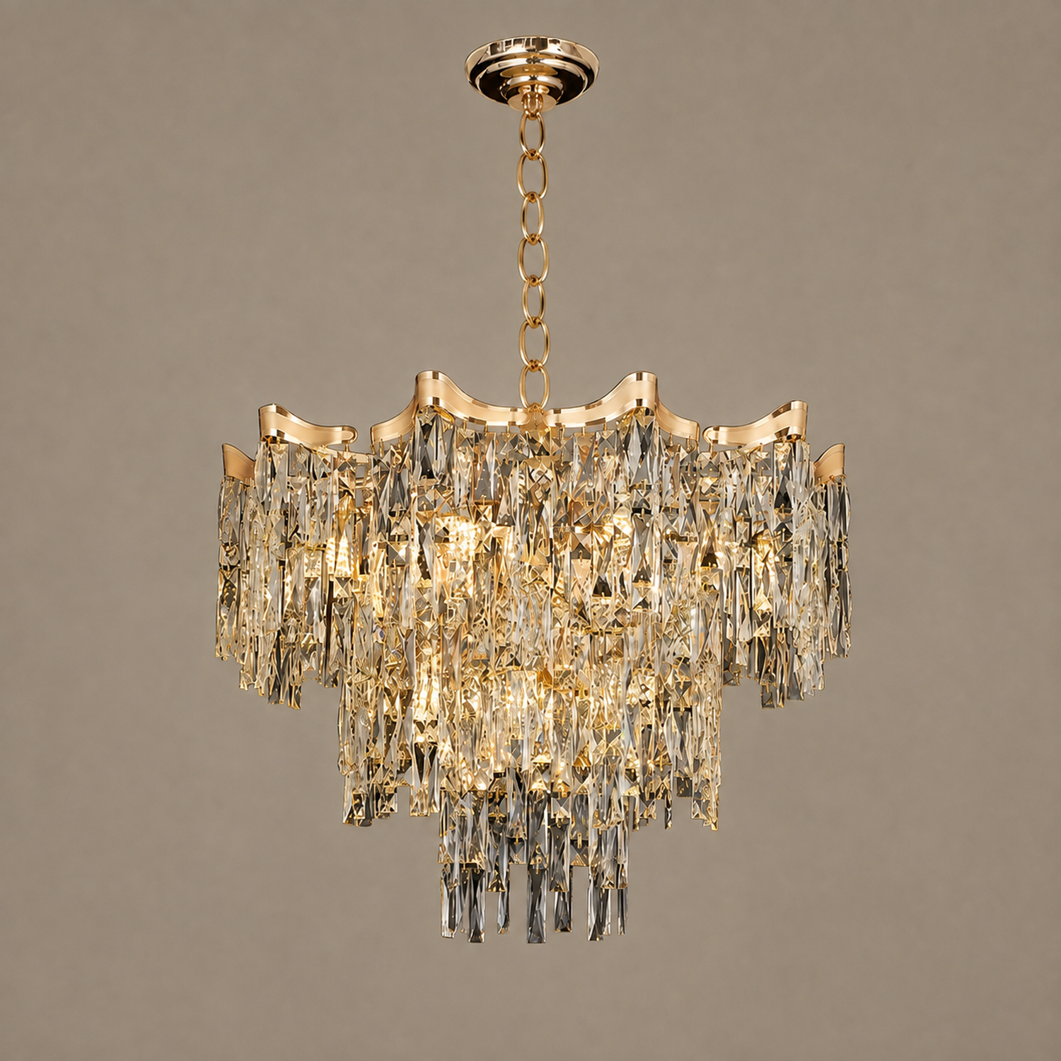 Aurevane luxury gold crystal tiered empire chandelier